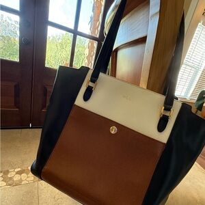 Ralph Lauren Lowell Shoulder Handbag Black Brown White. Classic Elegant Style